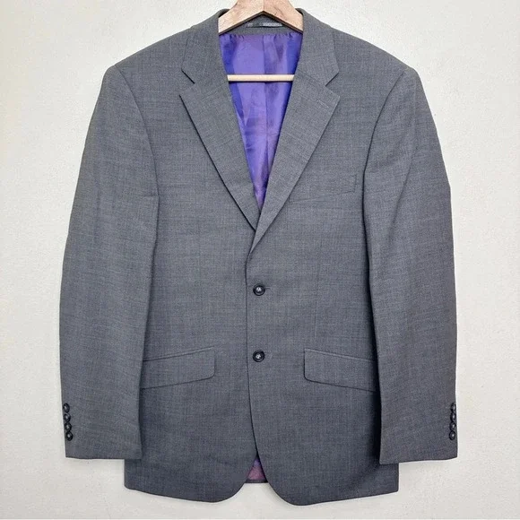 Brook Taverner Mens 36R Wool Two Button Slim Fit Blazer Sport Coat In Grey